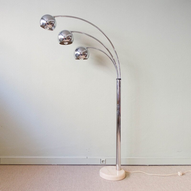 Italian vintage chromed steel floor lamp with three arms by Goffredo Reggiani, 1970s