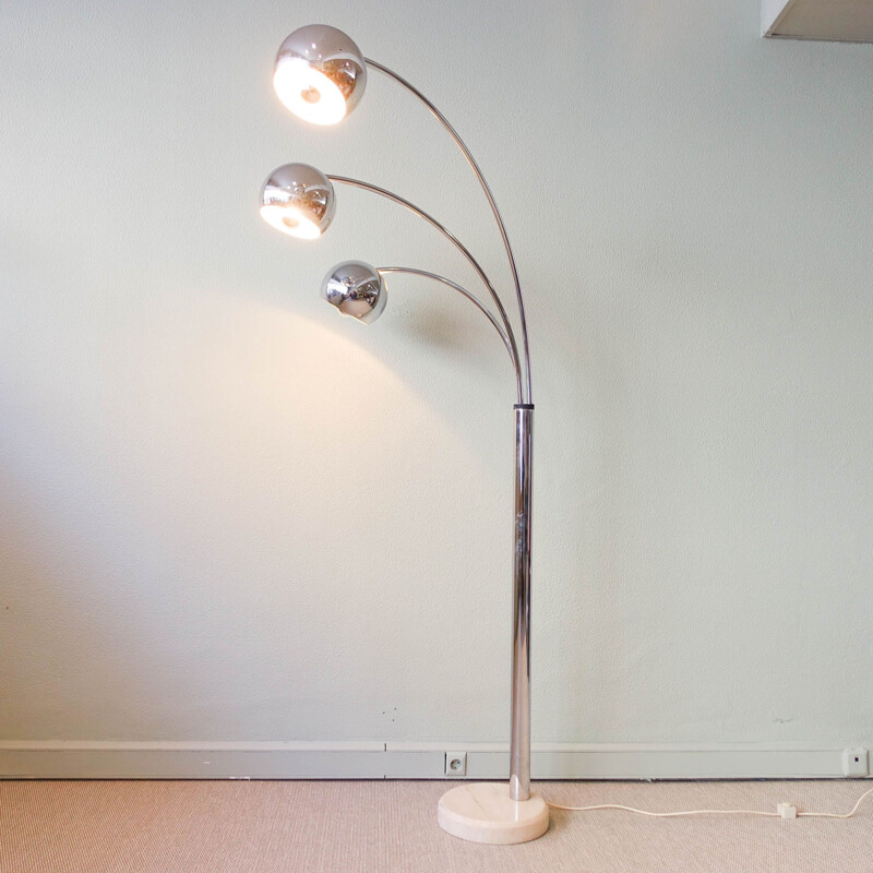 Italian vintage chromed steel floor lamp with three arms by Goffredo Reggiani, 1970s