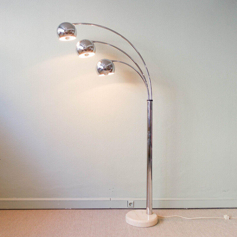 Italian vintage chromed steel floor lamp with three arms by Goffredo Reggiani, 1970s