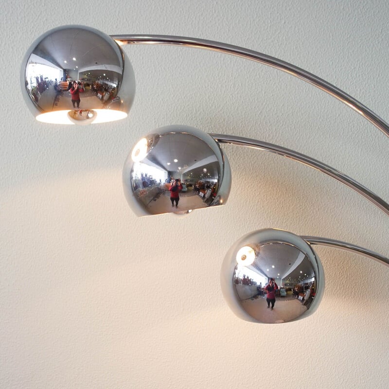 Italian vintage chromed steel floor lamp with three arms by Goffredo Reggiani, 1970s