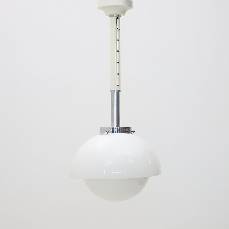 Vintage chandelier in white glass and methacrylate, 1960s