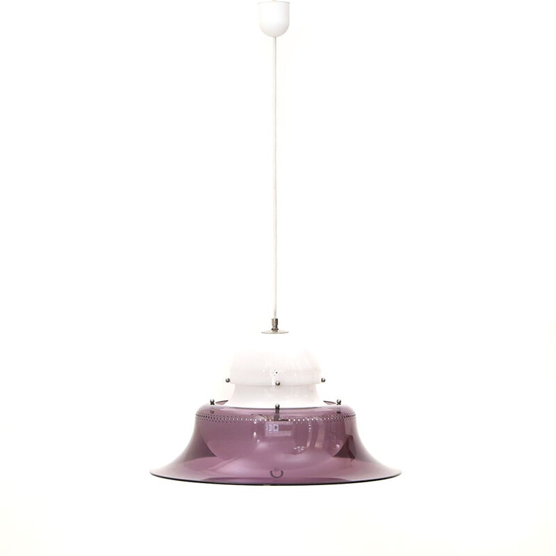 Lampadario vintage bianco e viola, 1970