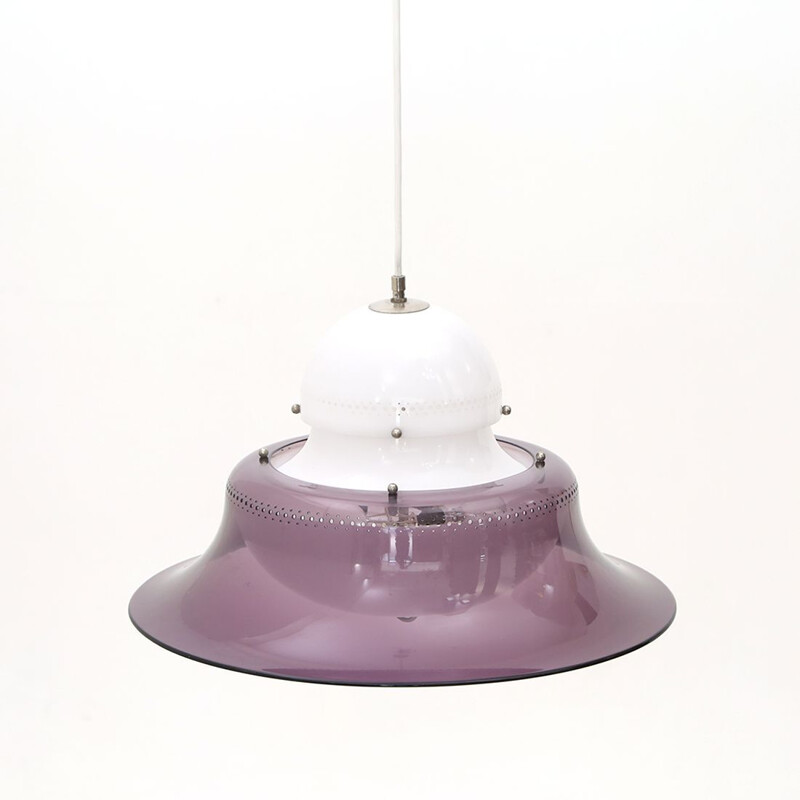 Vintage white and purple chandelier, 1970