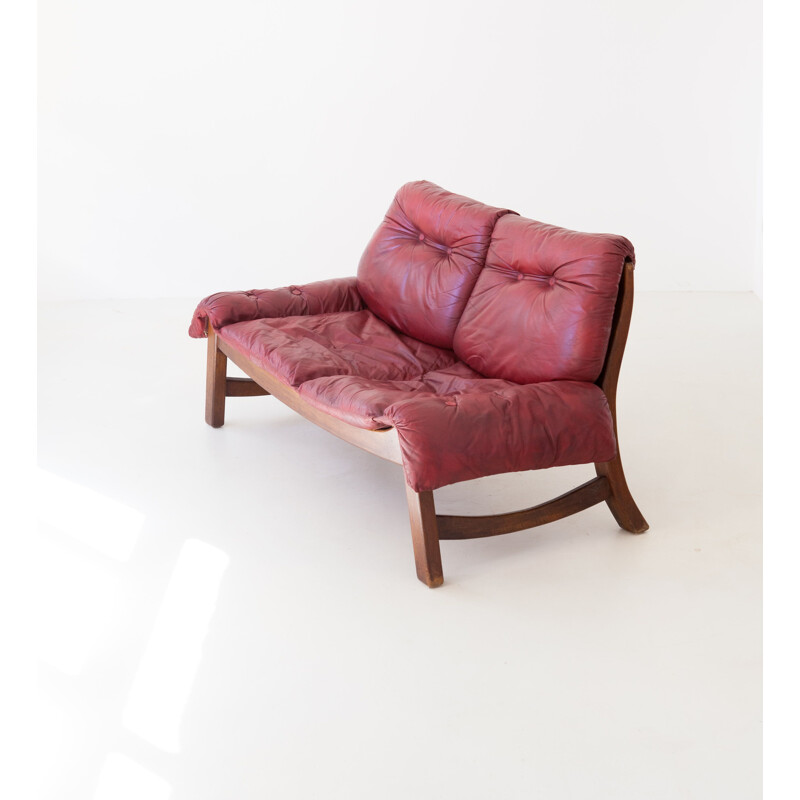 Italian vintage bordeaux leather sofa , 1960s