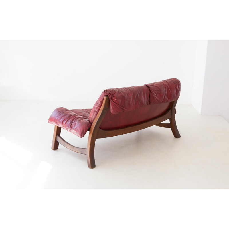 Divano italiano vintage in pelle bordeaux, 1960