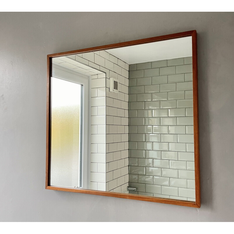 Vintage rectangular wall mirror teak frame, 1970s