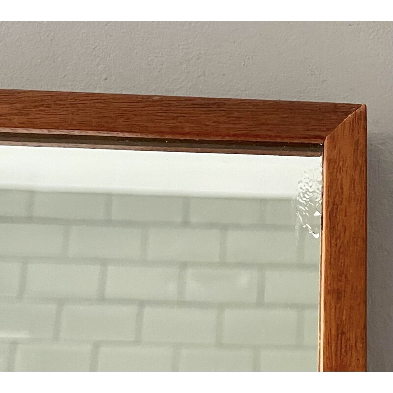 Vintage rectangular wall mirror teak frame, 1970s