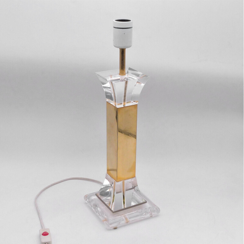 Vintage table lamp in plexiglass and brass, 1970-1980