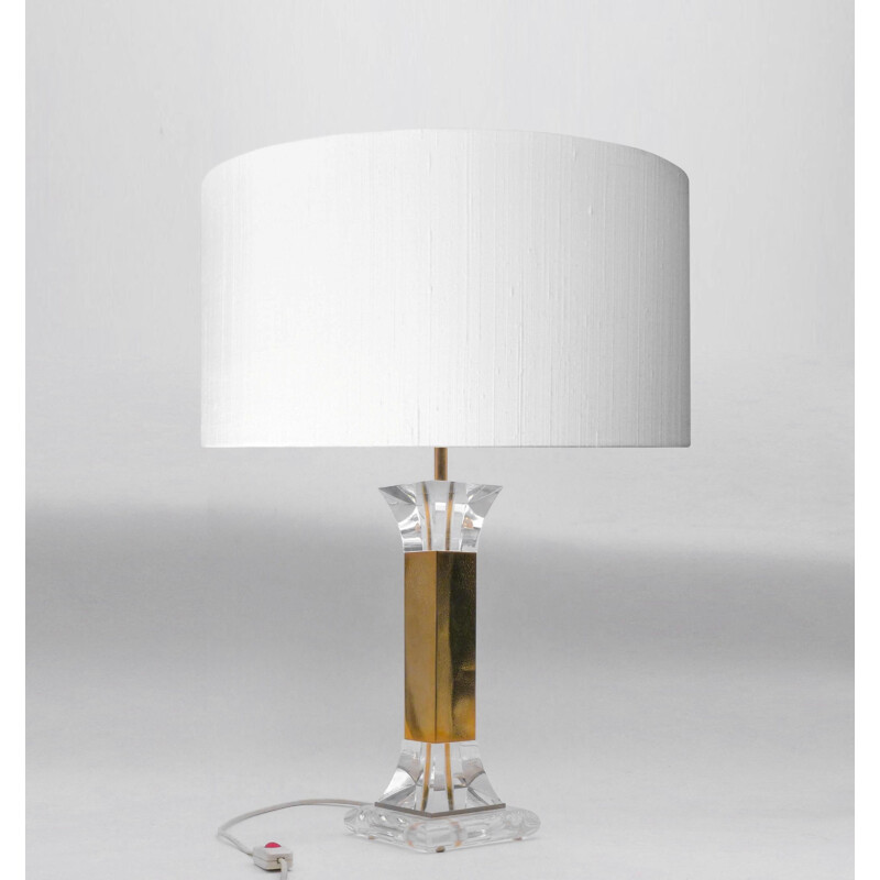 Vintage table lamp in plexiglass and brass, 1970-1980