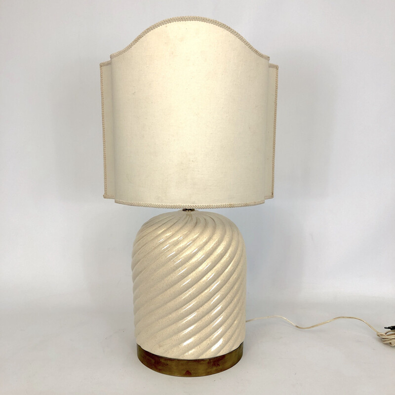 Vintage ceramic and brass lamp by Tommaso Barbi, Italy 1970