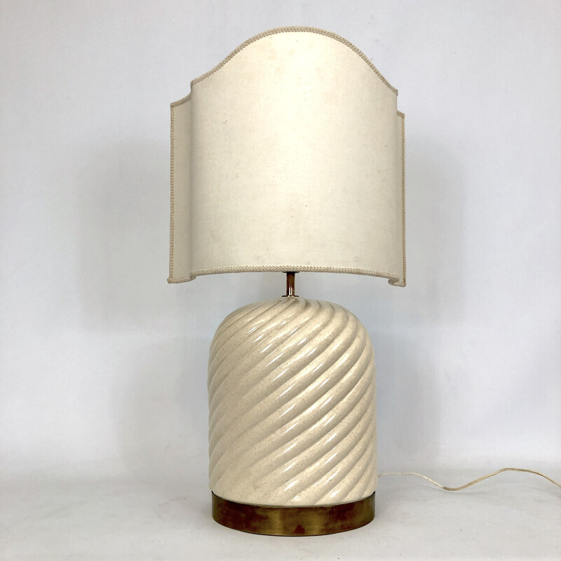 Lampe de table vintage en céramique et laiton par Tommaso Barbi, Italie 1970