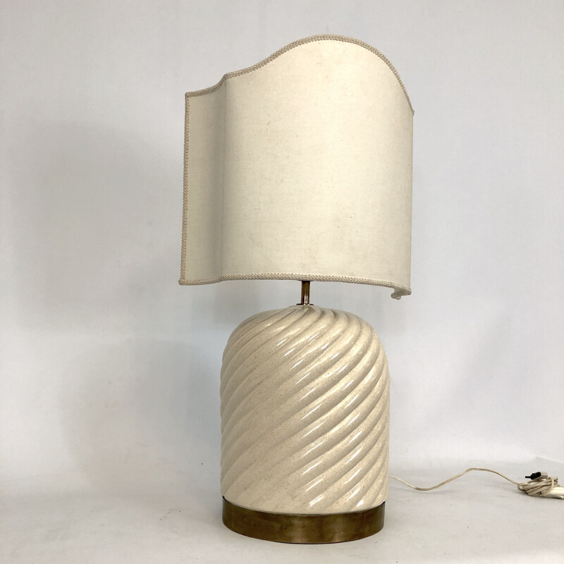 Lampe de table vintage en céramique et laiton par Tommaso Barbi, Italie 1970