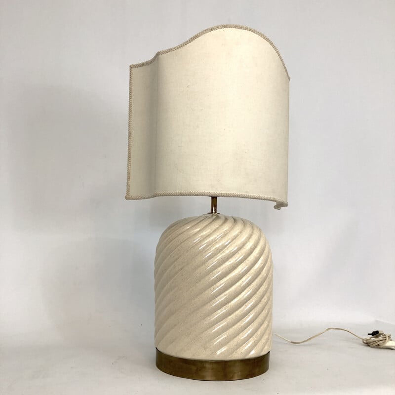 Vintage ceramic and brass lamp by Tommaso Barbi, Italy 1970