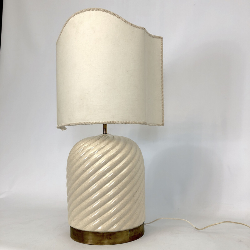 Vintage ceramic and brass lamp by Tommaso Barbi, Italy 1970