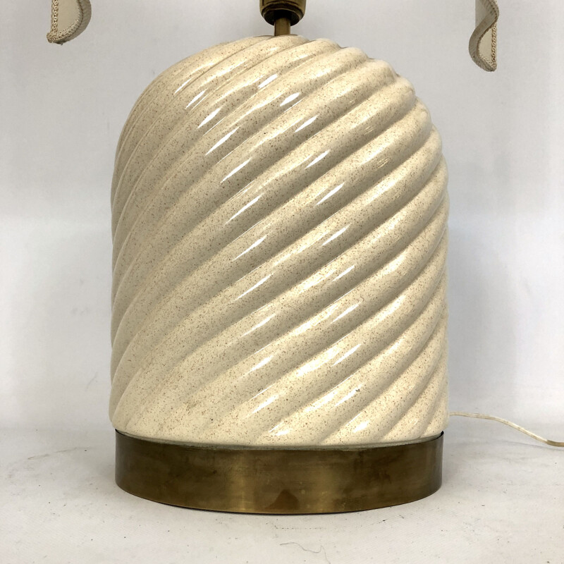 Lampada da tavolo vintage in ceramica e ottone di Tommaso Barbi, Italia 1970