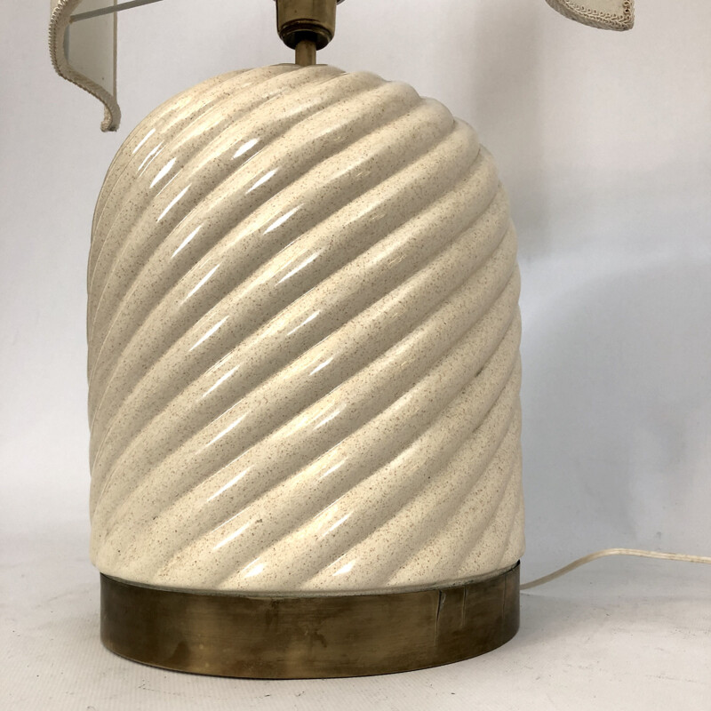 Lámpara de mesa vintage de cerámica y latón de Tommaso Barbi, Italia 1970
