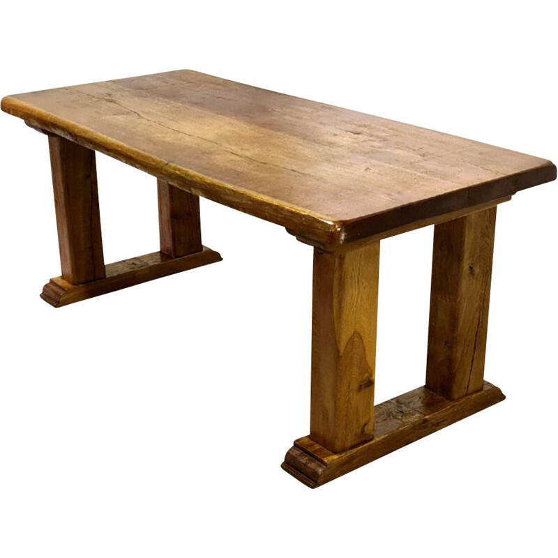 Vintage rustic Brutalist solid oakwood dining table