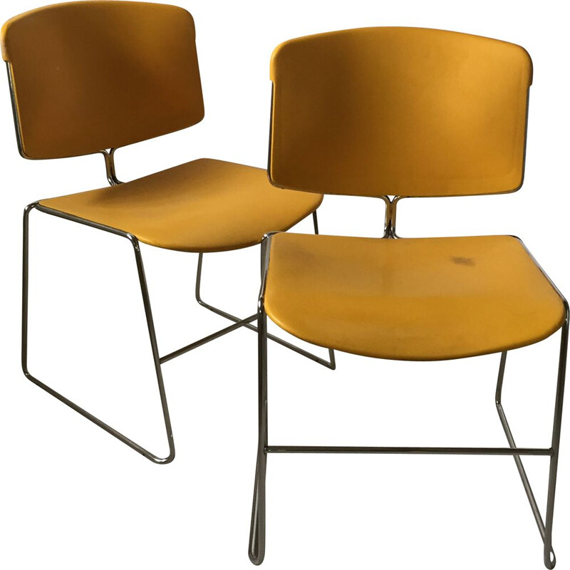 Paire de chaises vintage en métal et jaune par Max Stacker pour Steelcase, 1980