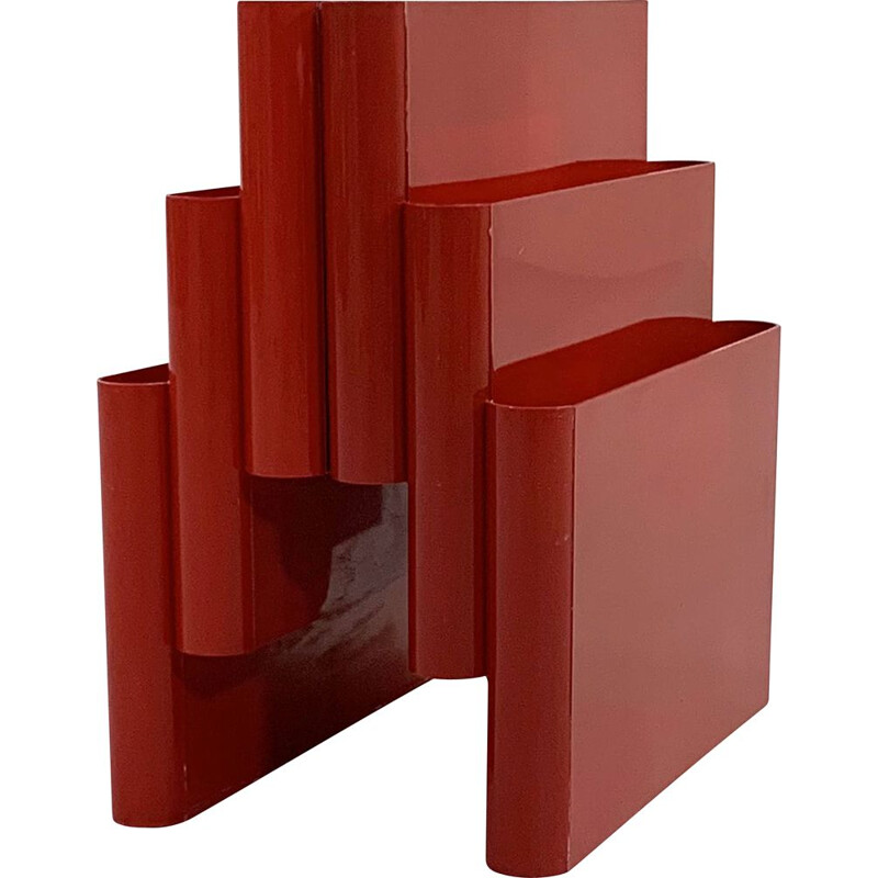 Vintage red magazine rack by Giotto Stoppino for Kartell, 1970s