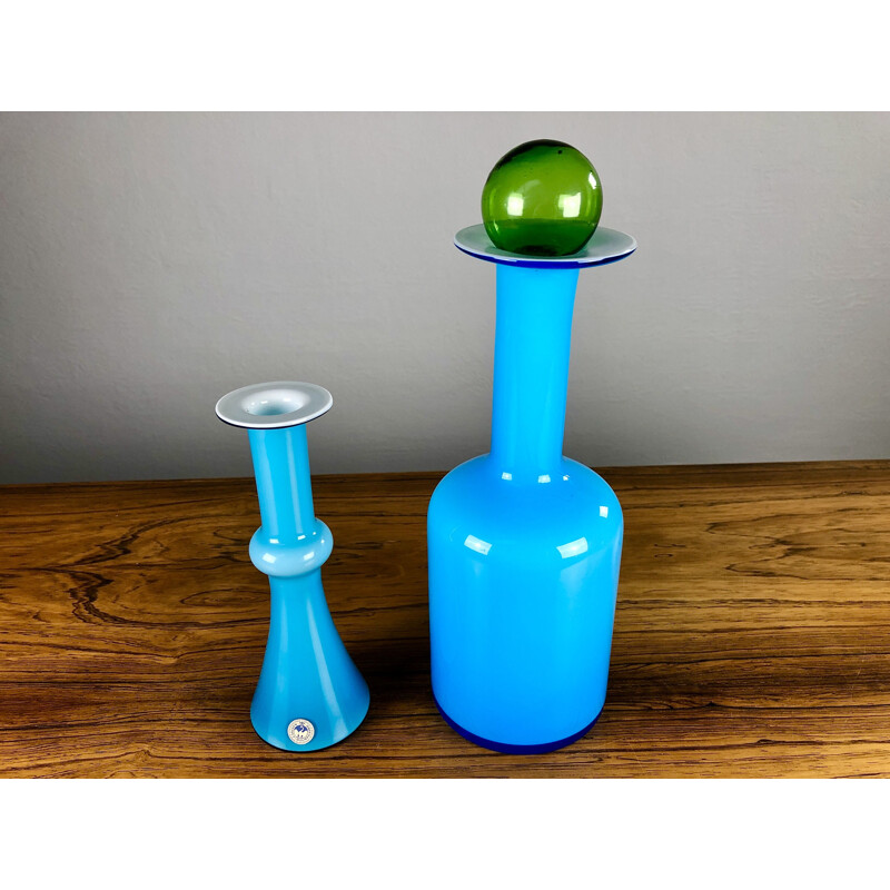 Par de vasos de vidro azul vintage de Holmgren e Bauer para Holmegaard, Dinamarca 1960