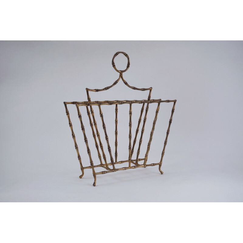 Vintage brass magazine rack in faux bamboo, 1940s