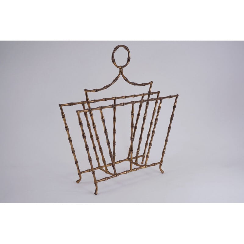 Vintage brass magazine rack in faux bamboo, 1940s