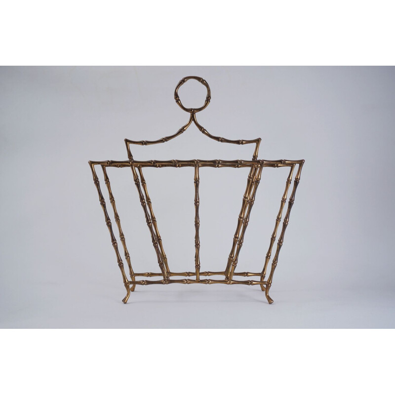 Vintage brass magazine rack in faux bamboo, 1940s