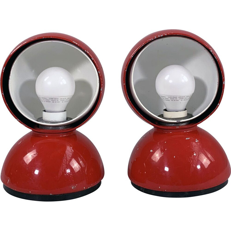 Paire de lampes de table vintage Eclisse rouges de Vico Magistretti pour Artemide, 1960