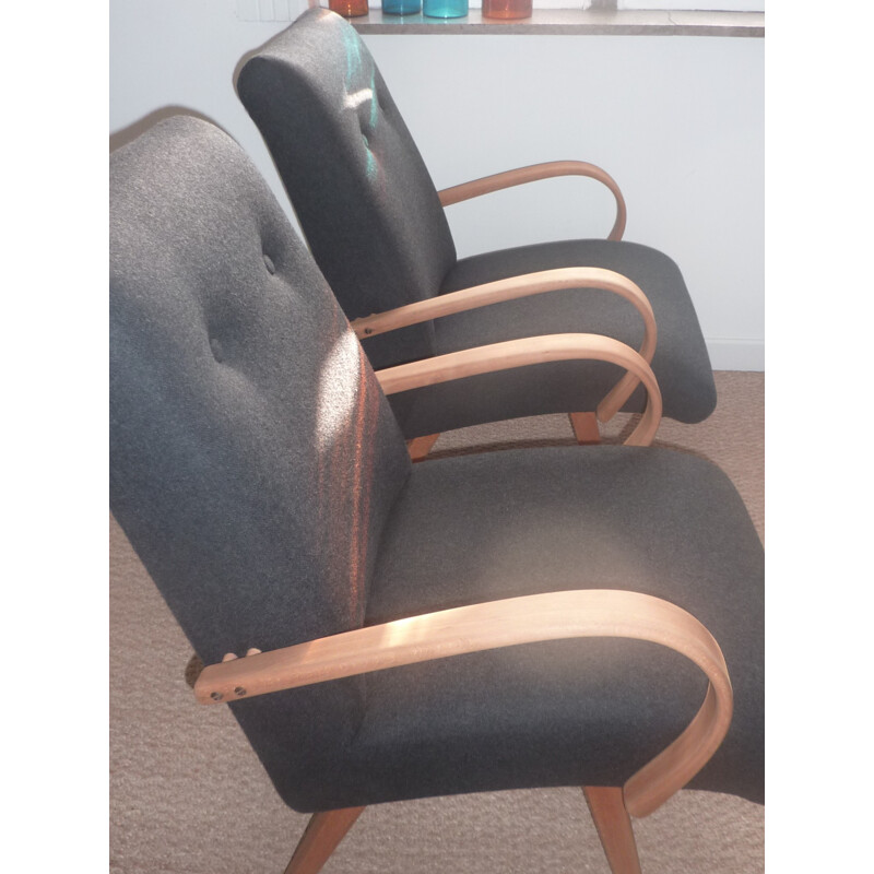 Pair of grey flannel armchairs - 1950s 