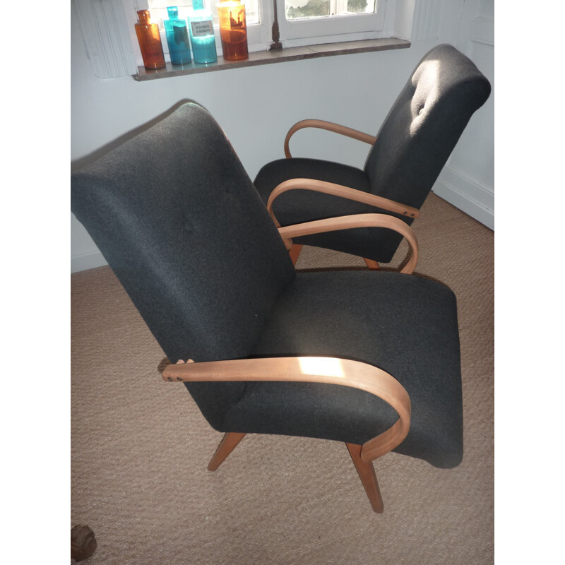 Pair of grey flannel armchairs - 1950s 