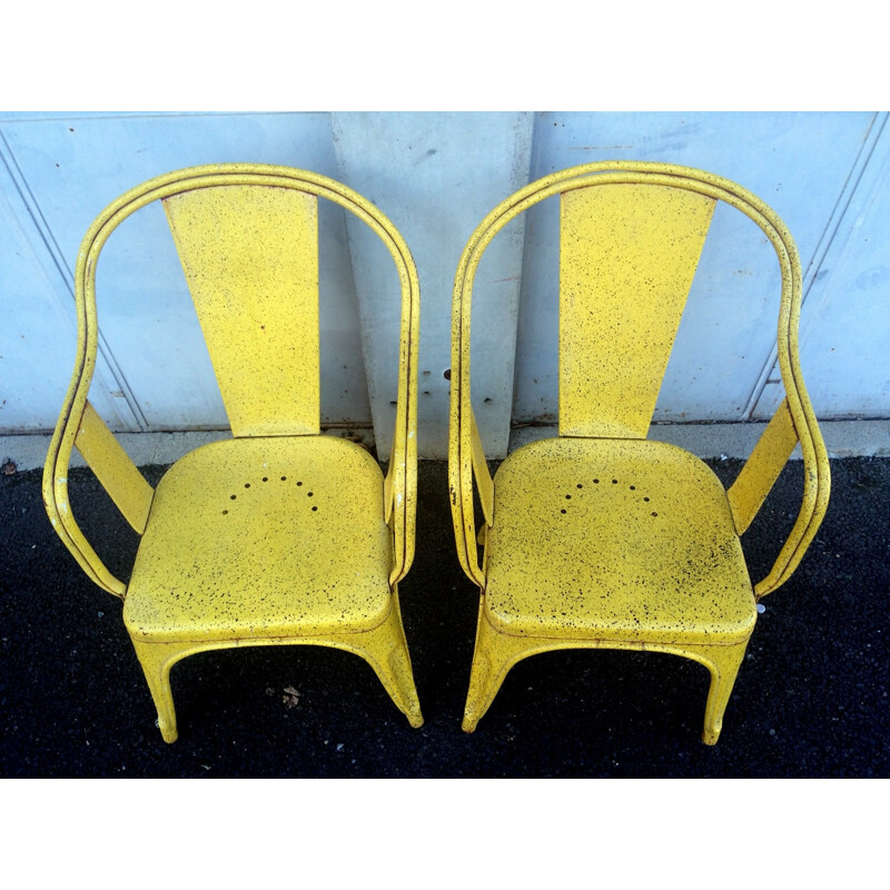 Vintage Tolix black and yellow armchair, Xavier PAUCHARD - 1940s