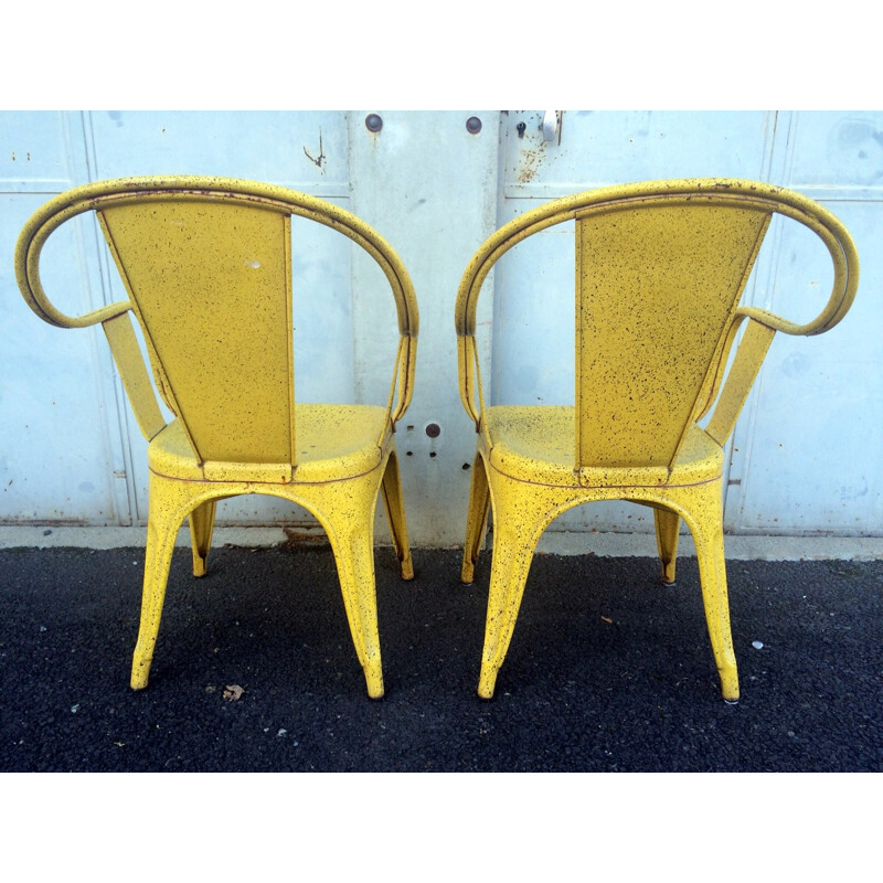 Vintage Tolix black and yellow armchair, Xavier PAUCHARD - 1940s
