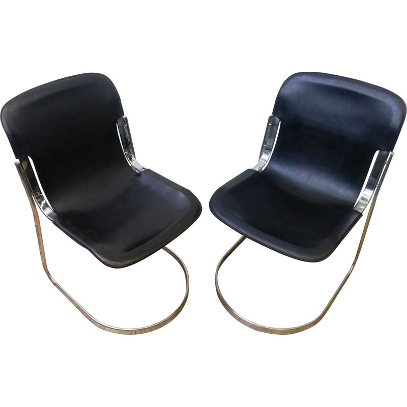 Vintage C2 chair in black leather by Cidue, Italy 1970