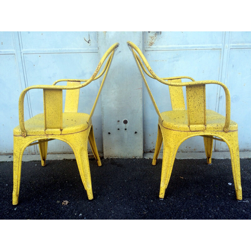 Vintage Tolix black and yellow armchair, Xavier PAUCHARD - 1940s