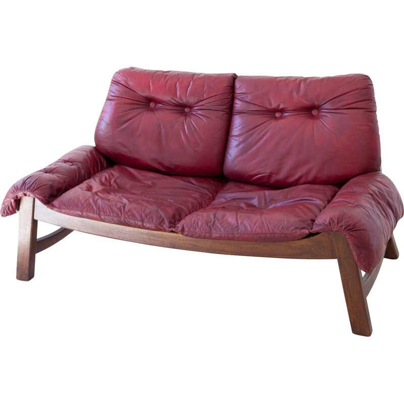 Italian vintage bordeaux leather sofa , 1960s
