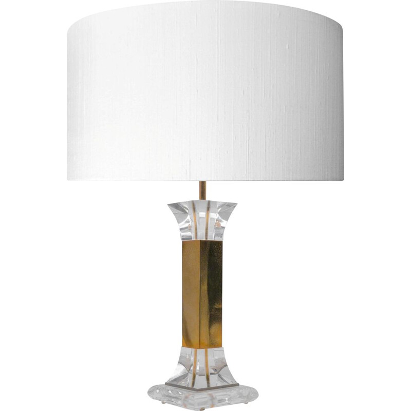 Vintage table lamp in plexiglass and brass, 1970-1980