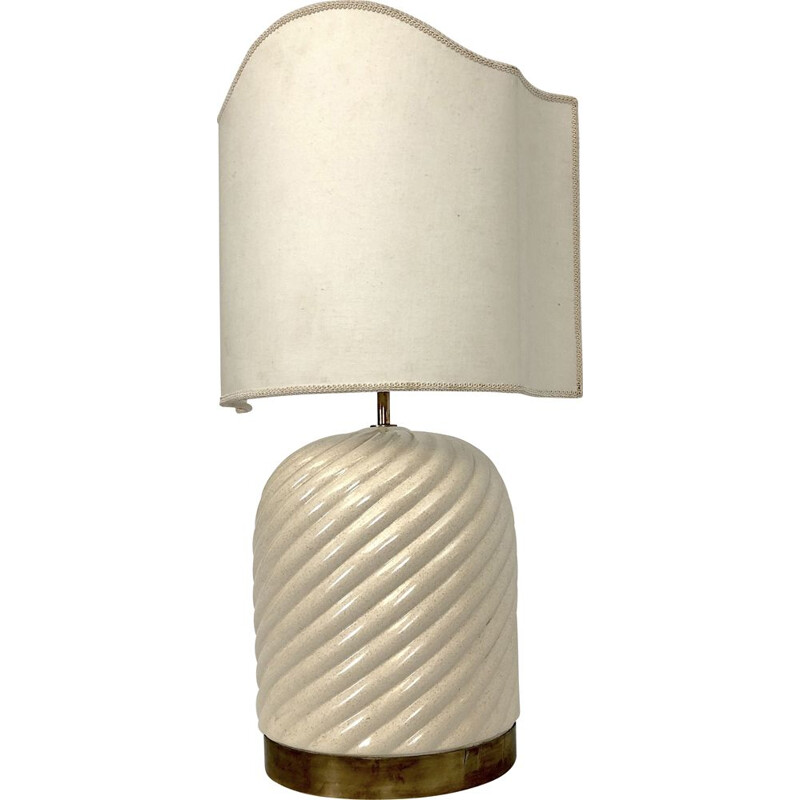 Vintage ceramic and brass lamp by Tommaso Barbi, Italy 1970