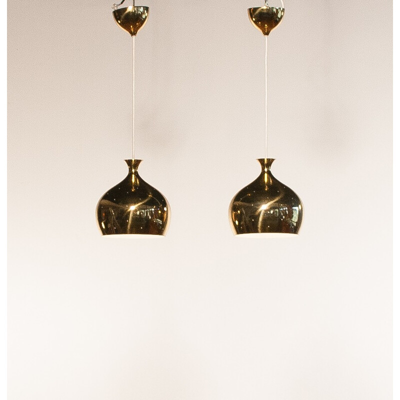 Pair of Falkenberg "Onion" hanging lamps in brass, Helge ZIMDAL - 1960s