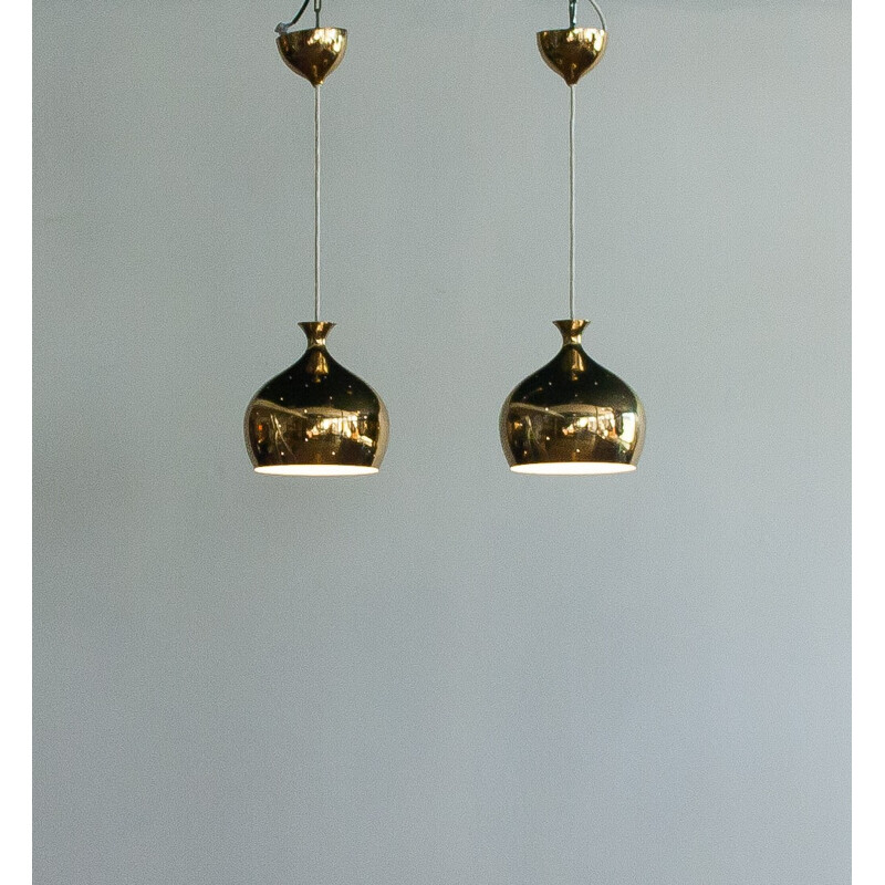 Pair of Falkenberg "Onion" hanging lamps in brass, Helge ZIMDAL - 1960s