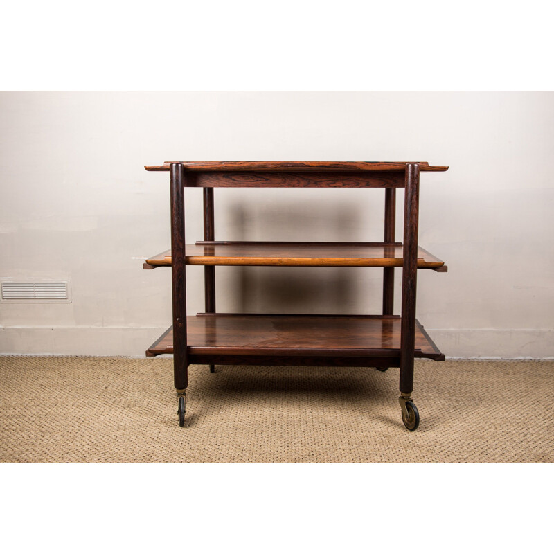 Vintage Danish rosewood 3 tier trolley by Poul Hundevad, 1957