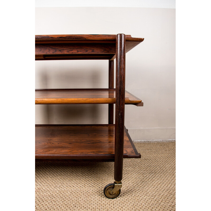 Vintage Danish rosewood 3 tier trolley by Poul Hundevad, 1957
