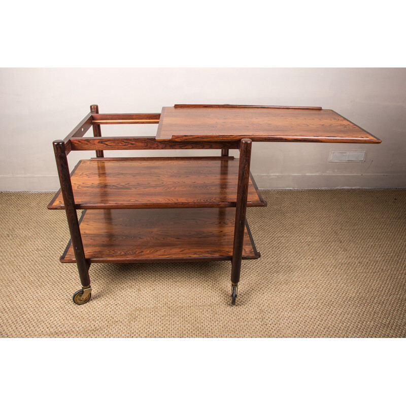 Vintage Danish rosewood 3 tier trolley by Poul Hundevad, 1957