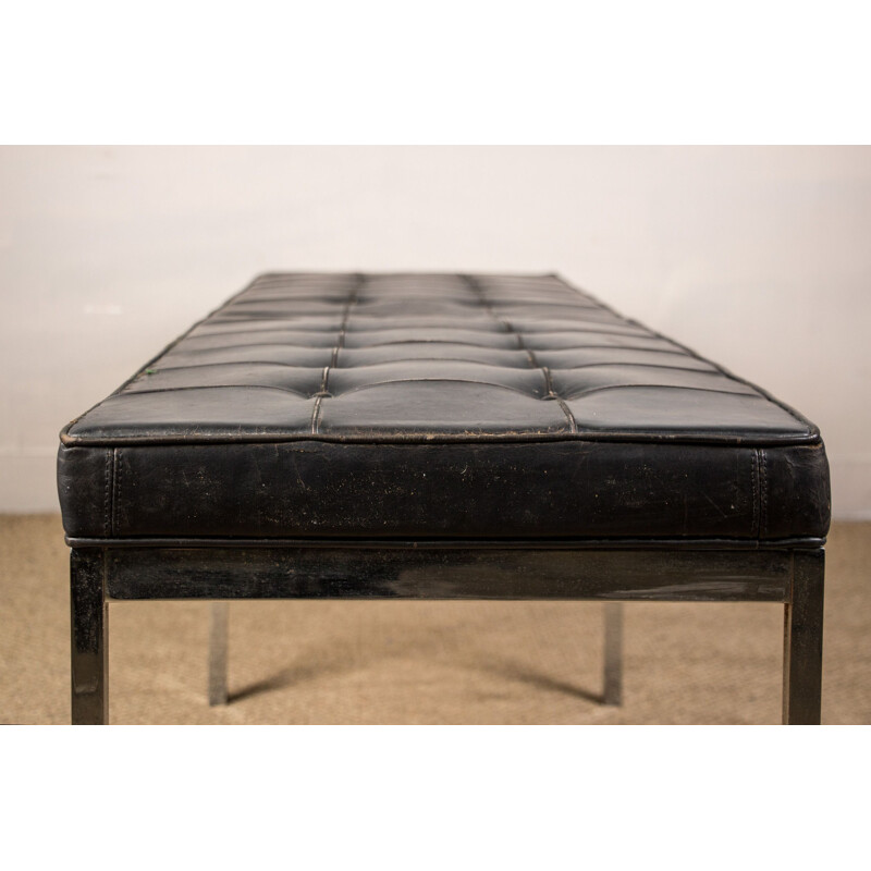 Vintage leather and chrome metal upholstered bench by Florence Knoll