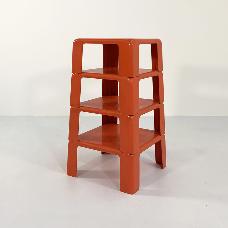 Set of 4 vintage orange Quattro Gatti side tables by Mario Bellini for C&B Italia, 1960s