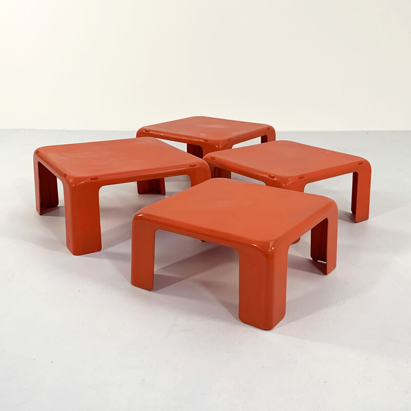 Set of 4 vintage orange Quattro Gatti side tables by Mario Bellini for C&B Italia, 1960s