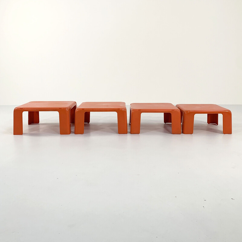 Set of 4 vintage orange Quattro Gatti side tables by Mario Bellini for C&B Italia, 1960s