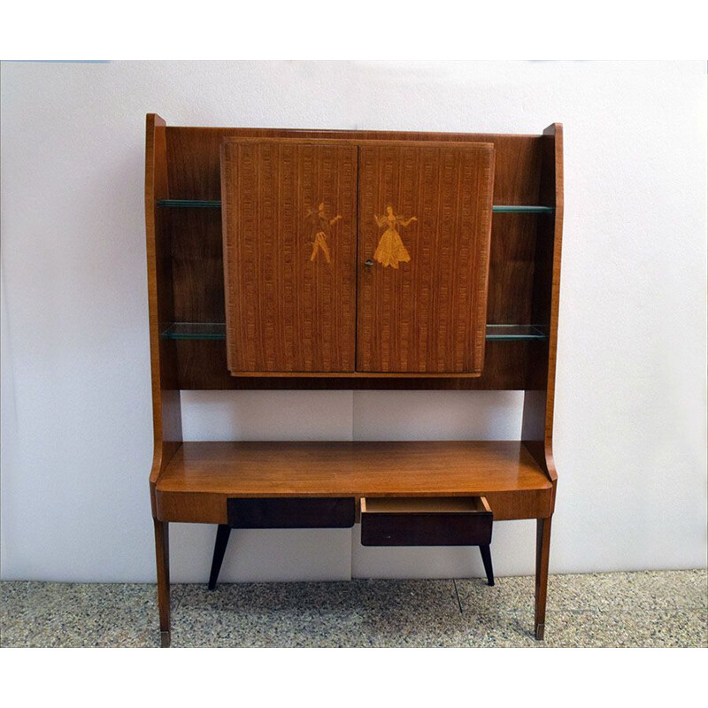 Vintage bar furniture in marquetry by Vittorio Dassi, 1950