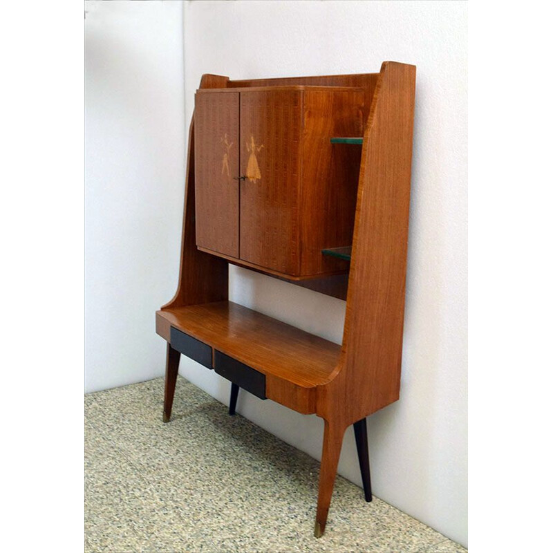 Mueble bar vintage de marquetería de Vittorio Dassi, 1950