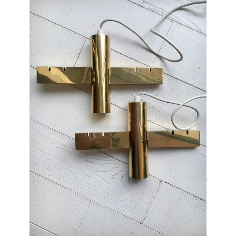 Vintage gilt brass pendant lamp by Hans Agne Jakobsson, 1960