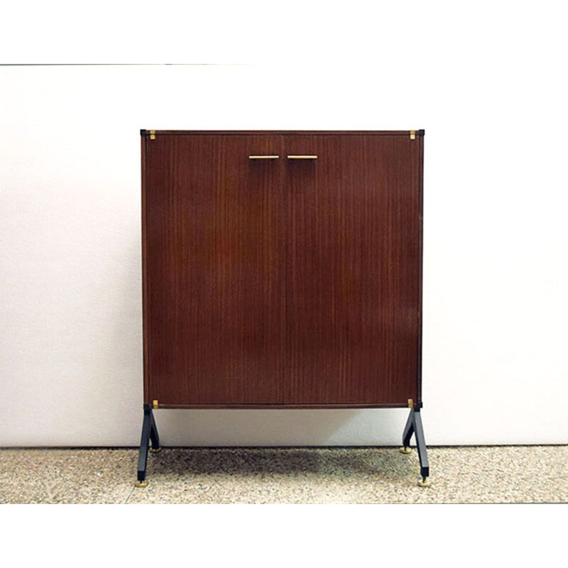 Wooden vintage cabinet with brass handles for Rb, Italy 1960s